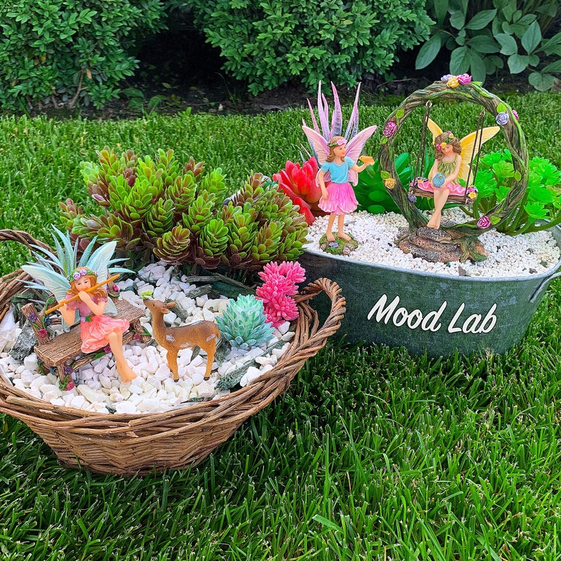 Mood Lab Fairy Garden Kit - Swing Set of 6 pcs Miniature Figurines & Accessories - Hand Painted for Outdoor or House Decor - Image 5